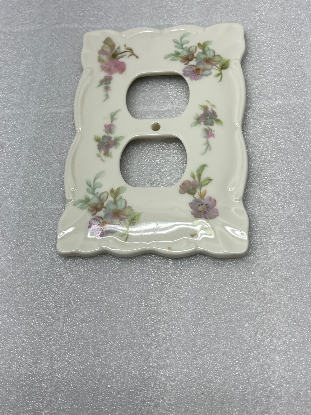 Porcelain Floral Double Outlet Cover Plate - Cream with Pink Flowers